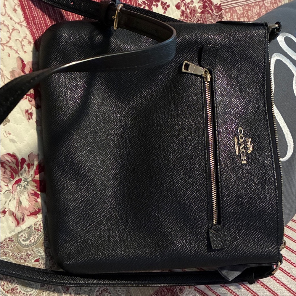 Coach Black Pebbled Leather Crossbody with Gold-Tone Logo